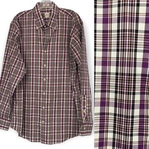 Peter Millar Purple Plaid Long sleeve button down cotton shirt, like new, large 